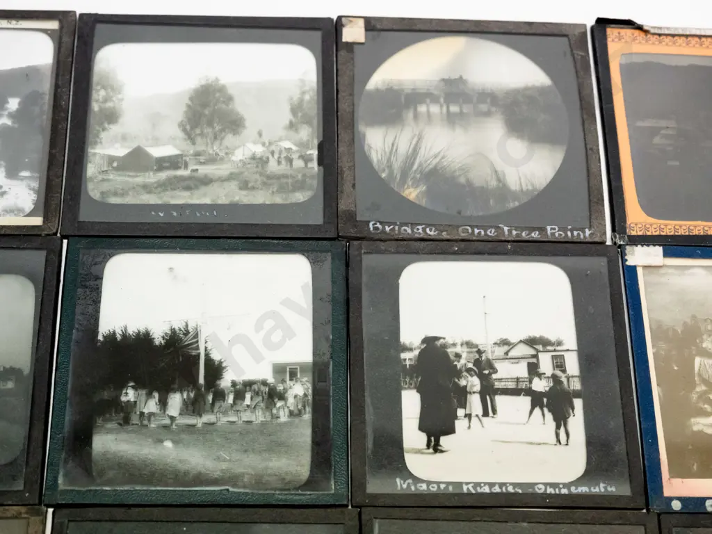 12 vintage glass lantern slides - north island & some unknown locations, Great Barrier Island, Ohinemutu, etc. Varying Image 1++