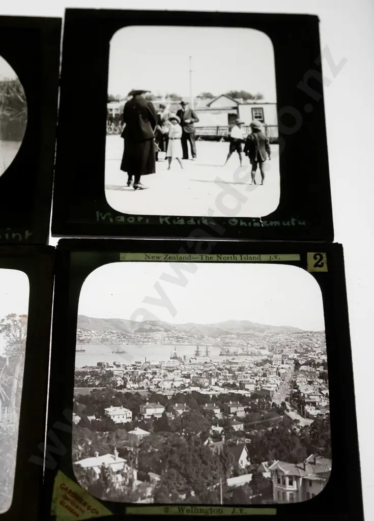 12 vintage glass lantern slides - north island & some unknown locations, Great Barrier Island, Ohinemutu, etc. Varying Image 1++