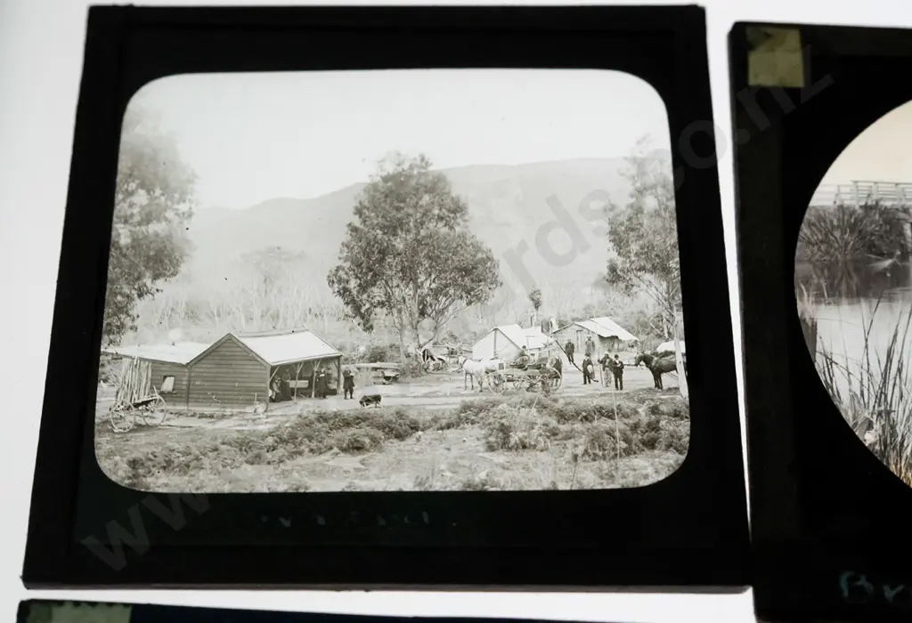 12 vintage glass lantern slides - north island & some unknown locations, Great Barrier Island, Ohinemutu, etc. Varying Image 1++
