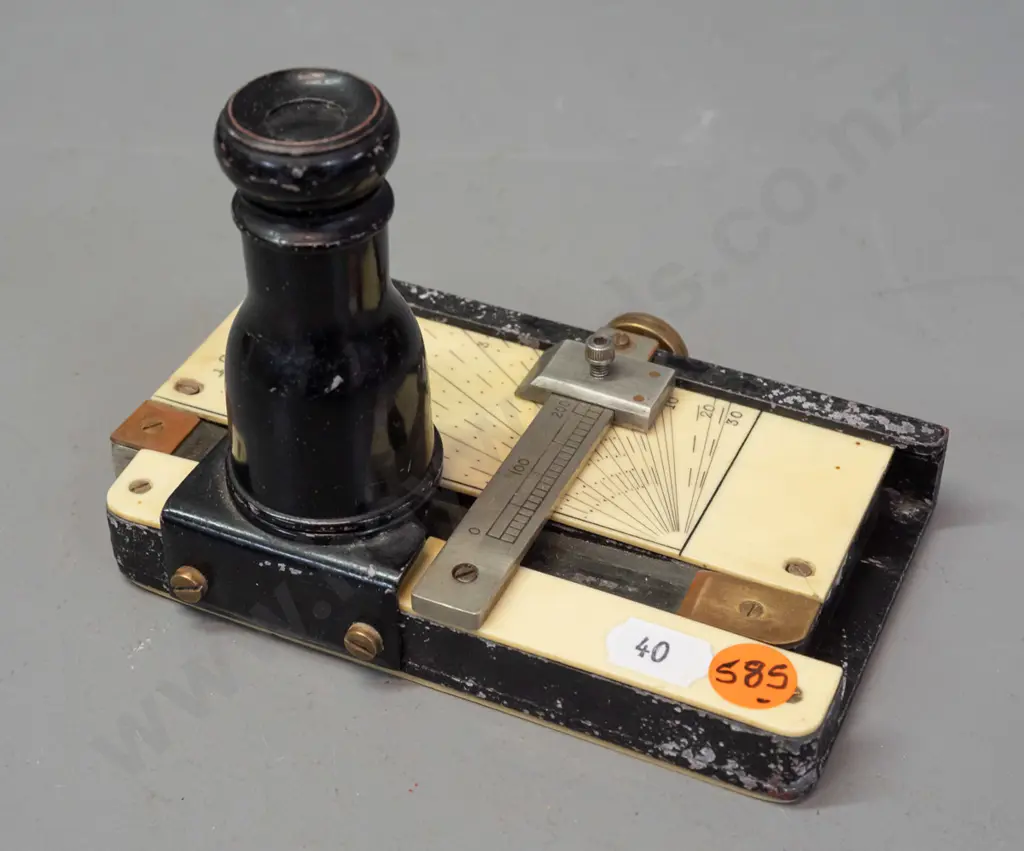 vintage H. Hughes & Son marine distance meter with geared sliding mechanism, viewing lens - cracked glass panel, overall Image 1++