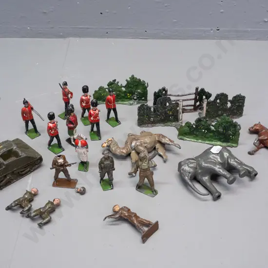 assorted lead soldier and animal figures and a Britains Bren gun carrier with gunner - some w/ damage or missing limbs,