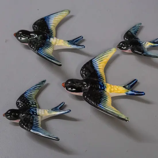 group of 4 small wall-mount swallows, no maker's marks - minor wear to glaze on one - largest H-135 W-110