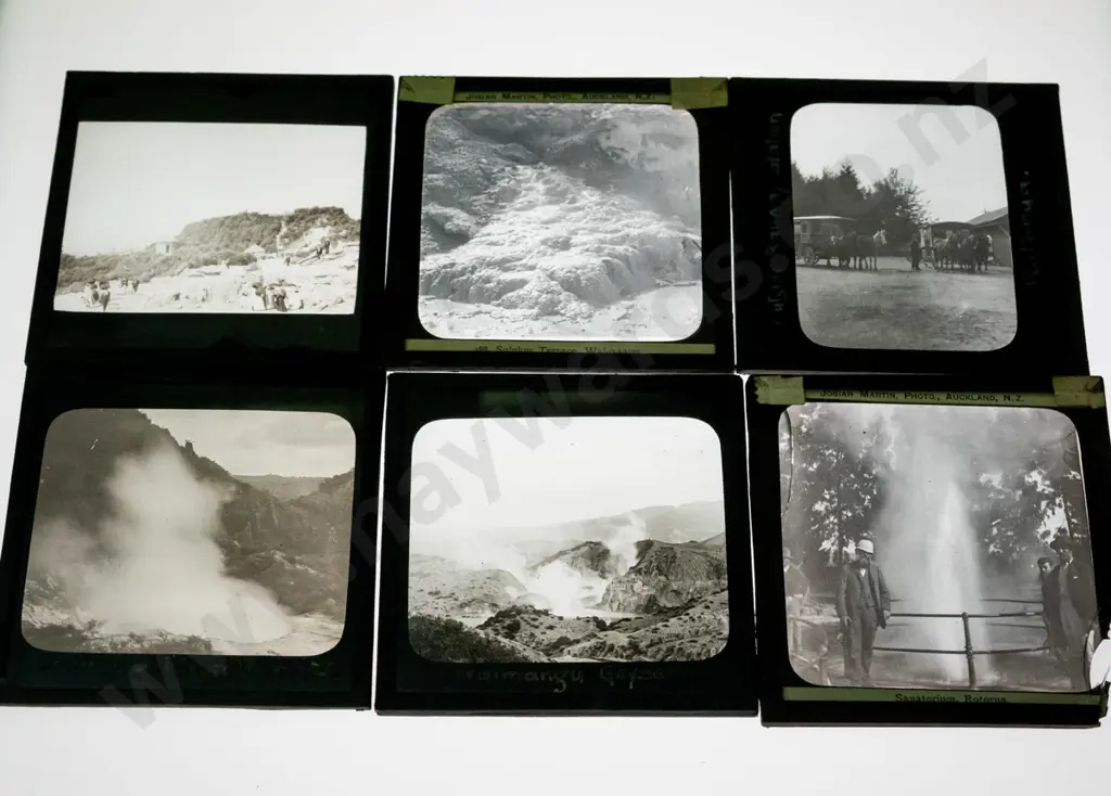 10 vintage glass lantern slides - Rotorua, Wai-o-tapu, thermal pools & terraces etc. Varying conditions, w/ Image 1++