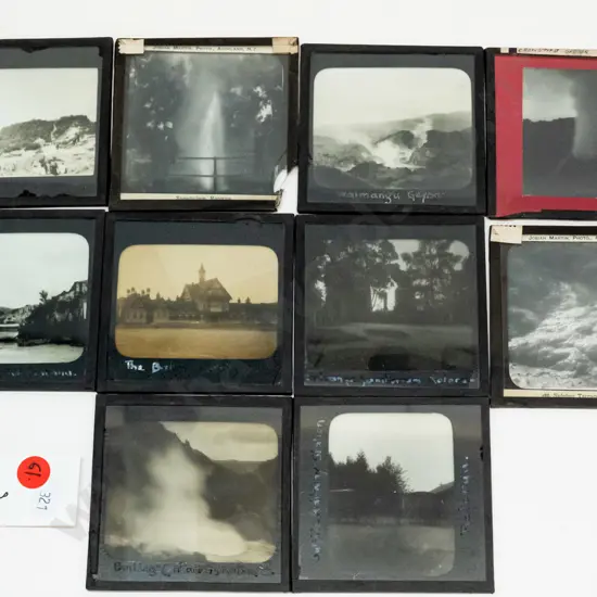 10 vintage glass lantern slides - Rotorua, Wai-o-tapu, thermal pools & terraces etc. Varying conditions, w/