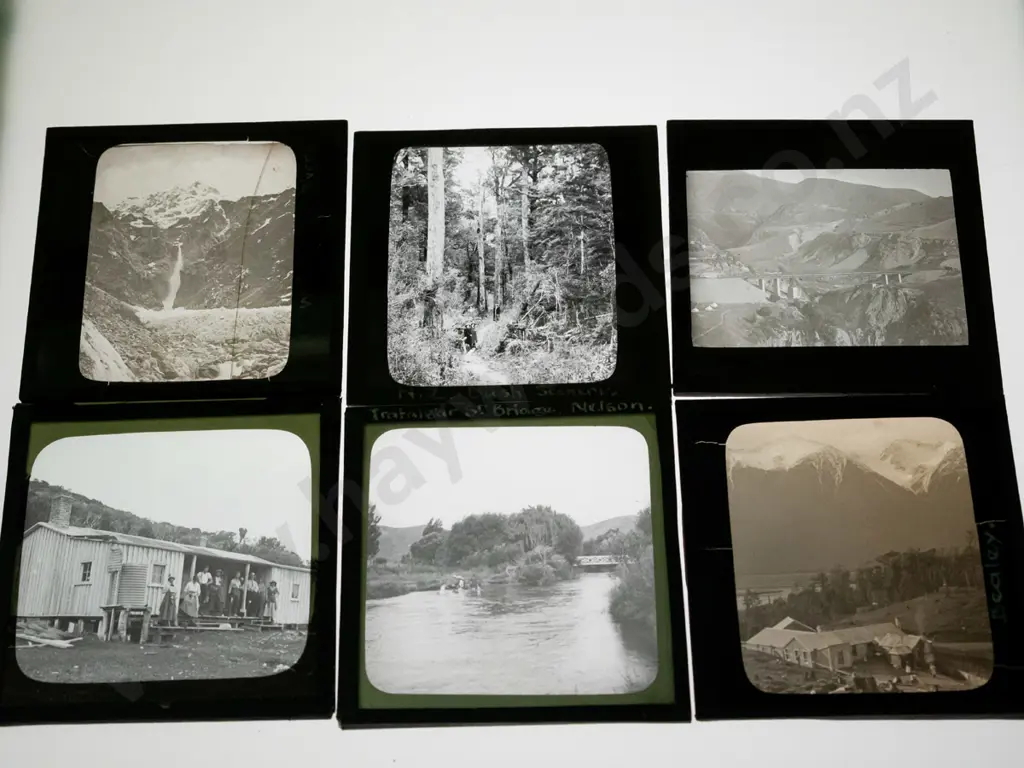 12 vintage glass lantern slides - south island locations, Nelson, Tasman, "Otiri", Bealey, bush scenes etc. Image 1++
