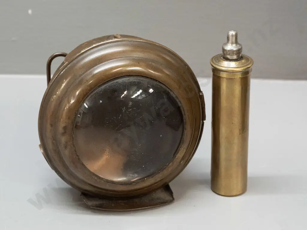 vintage brass bicycle tyre repair kit case with threaded top - marked Vimoid / Boston Woven Hose & Rubber Co. H-100 Image 1++