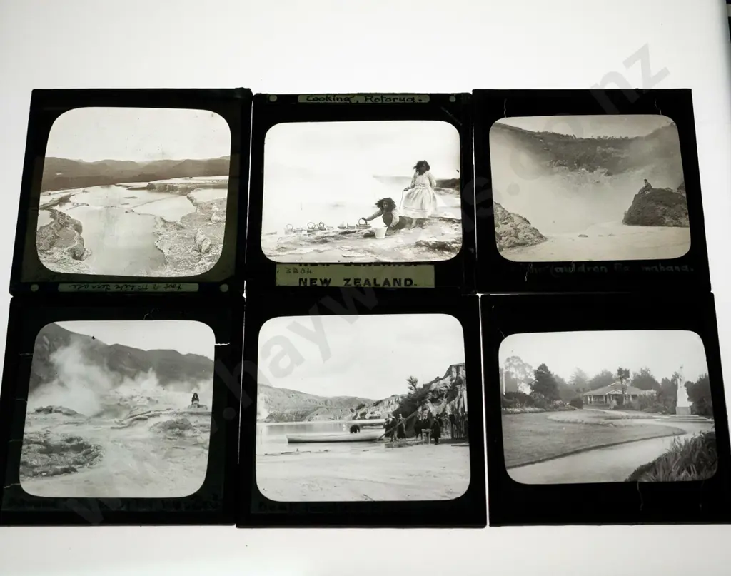 10 vintage glass lantern slides - Rotorua, Rotomahana, geysers, thermal pools, etc. Varying conditions, w/ Image 1++
