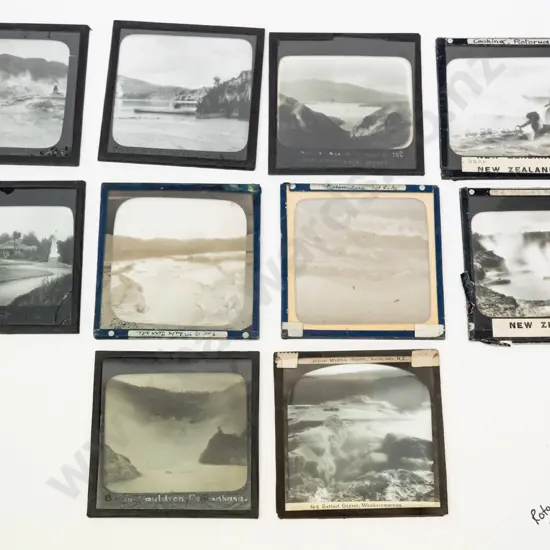 10 vintage glass lantern slides - Rotorua, Rotomahana, geysers, thermal pools, etc. Varying conditions, w/