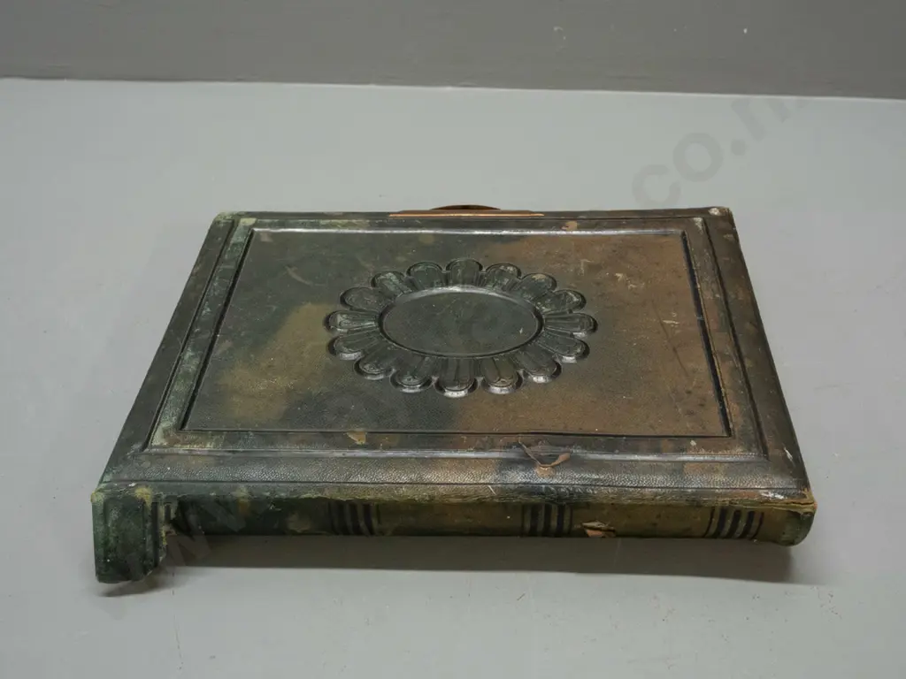 antique embossed leather photo album with brass fittings - contents appear to be English subjects and studios - some Image 1++