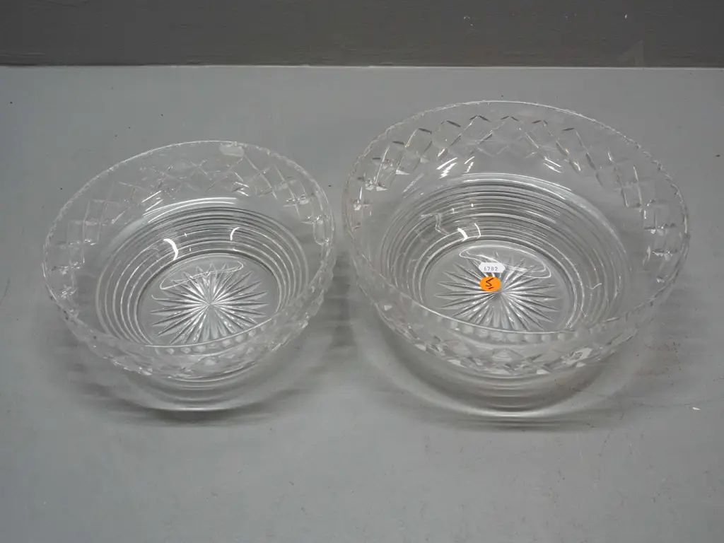2 Stuart cut crystal bowls with stepped shape, same patterns in 2 sizes, larger is H-95 D-200 Image 1++