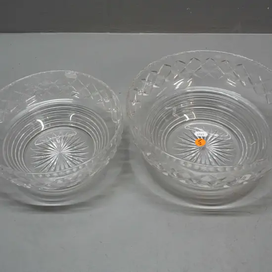 2 Stuart cut crystal bowls with stepped shape, same patterns in 2 sizes, larger is H-95 D-200