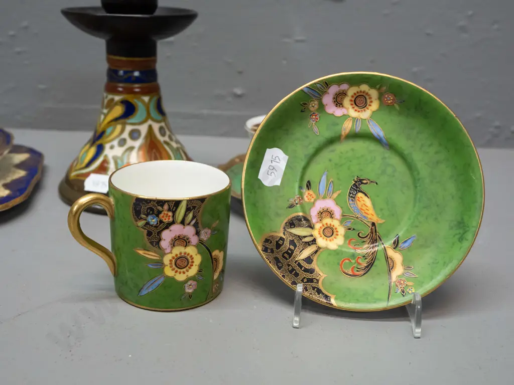 Carlton demi-tasse cup & saucer with gilt decoration, Bavarian demi-tasse, Hammersley trio and deco style Gouda Image 1++