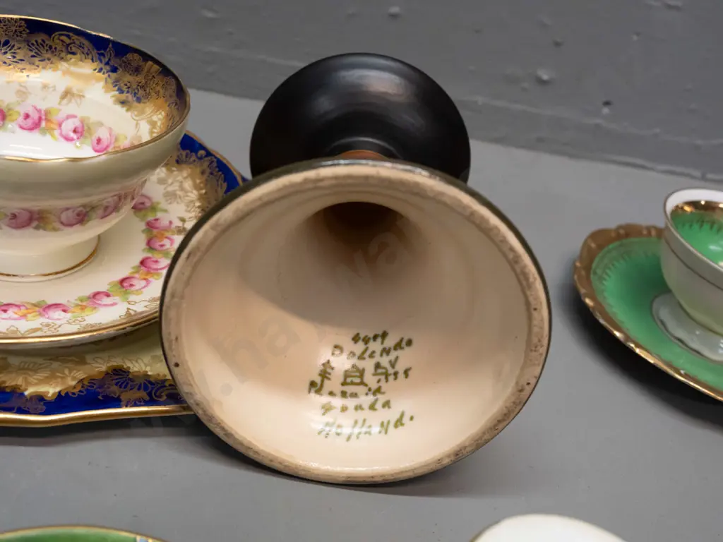 Carlton demi-tasse cup & saucer with gilt decoration, Bavarian demi-tasse, Hammersley trio and deco style Gouda Image 1++