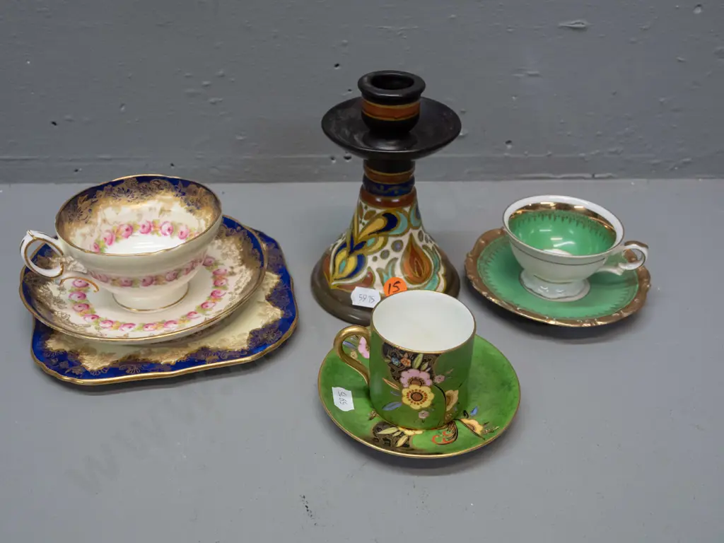Carlton demi-tasse cup & saucer with gilt decoration, Bavarian demi-tasse, Hammersley trio and deco style Gouda Image 1++
