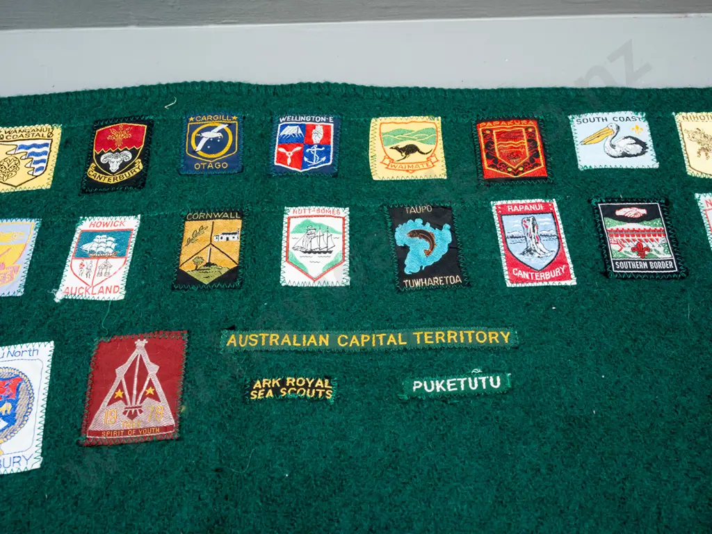Scout memorabilia: 1981 Jamboree tablecloth, badge blanket, T-shirt & shirt with 4 badges 'Leith Stewart' Image 1++