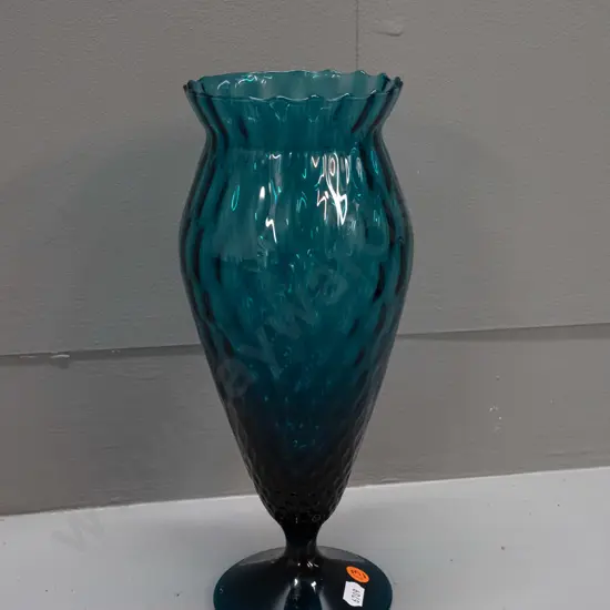 retro art glass footed vase with textured surface, frilled top H-285 D-100 at top rim