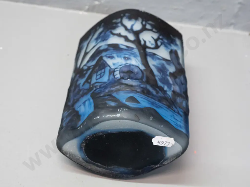 overlaid cameo glass vase - cottage in mountain stream landscape, marked Galle and "TIP" - some scratching on top and Image 1++