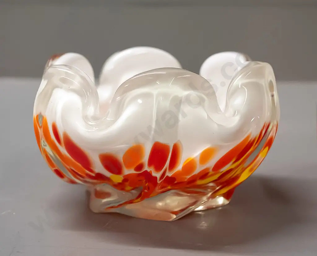 art glass bowl - red, orange, yellow and white swirled  H-80 D-140 Image 1++