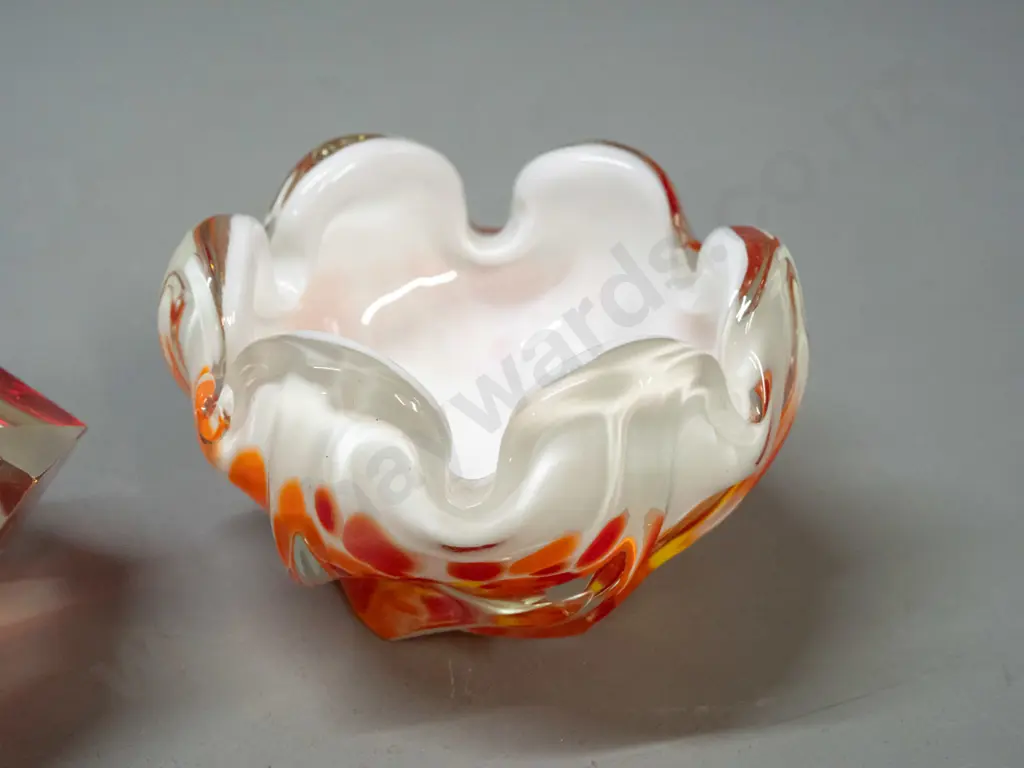 art glass bowl - red, orange, yellow and white swirled  H-80 D-140 Image 1++