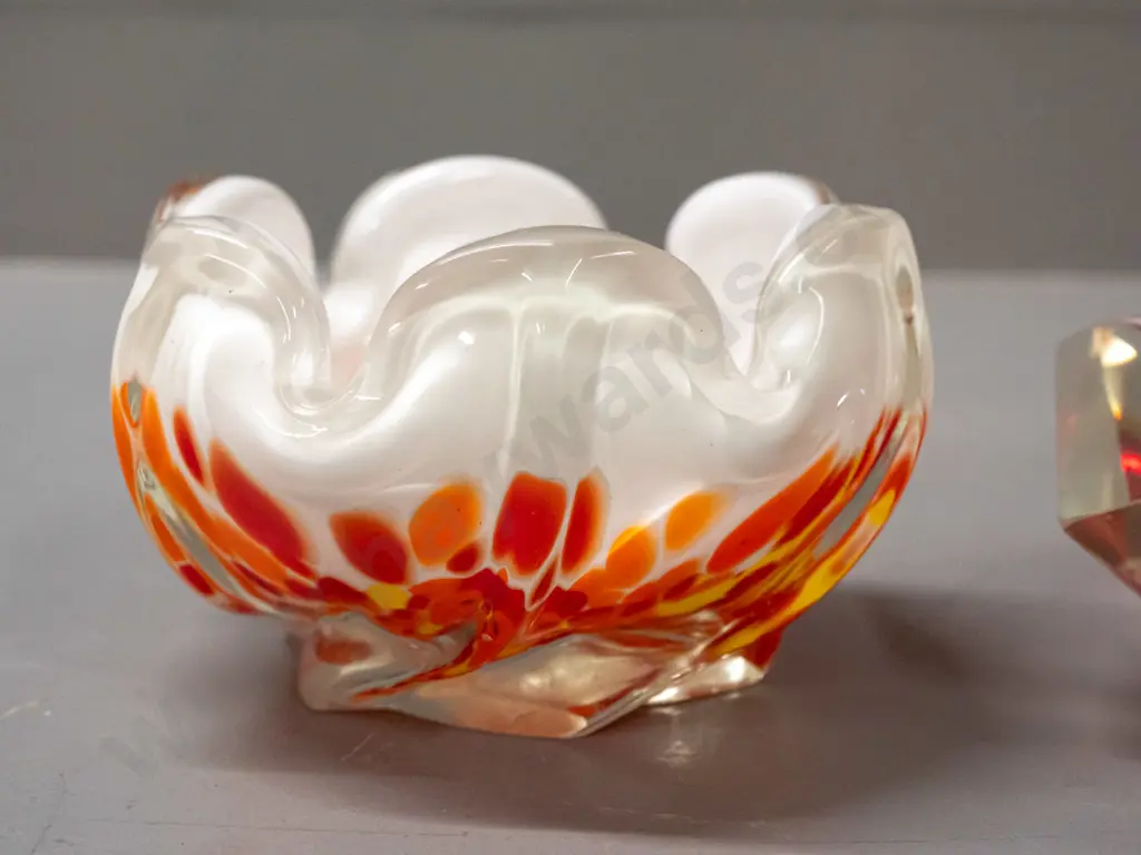 art glass bowl - red, orange, yellow and white swirled  H-80 D-140 Image 1++