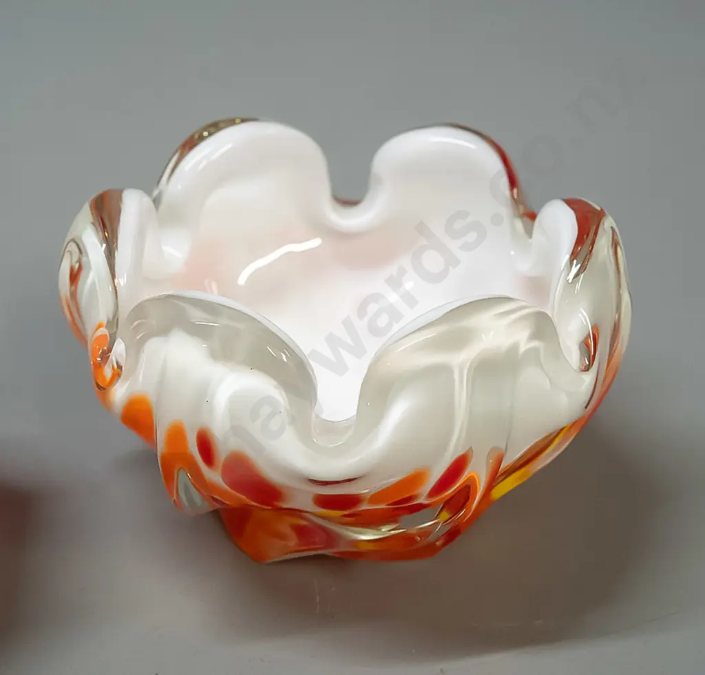 art glass bowl - red, orange, yellow and white swirled  H-80 D-140 Image 1++