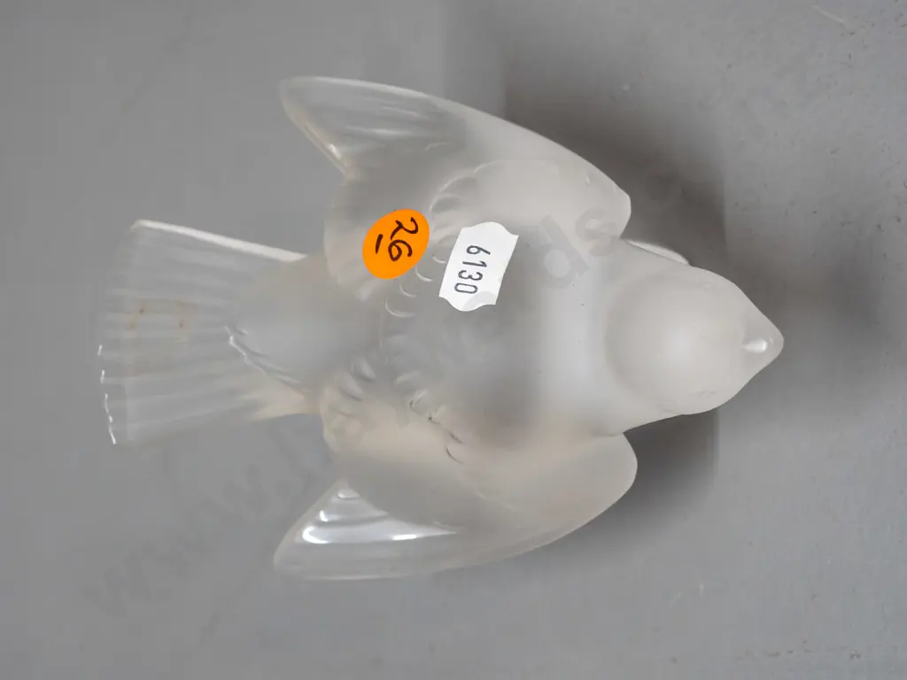 small moulded glass dove figure with "Lalique France" engraved in clear base H-90 L-135 Image 1++