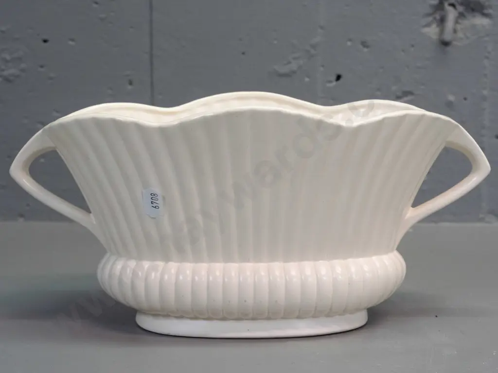 Crown Lynn trough vase with fluted sides, angled handles, printed logo - shape ".612." - a few marks H-125 L-300 Image 1++