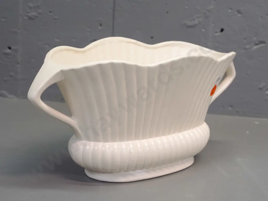 Crown Lynn trough vase with fluted sides, angled handles, printed logo - shape ".612." - a few marks H-125 L-300 Image 1++