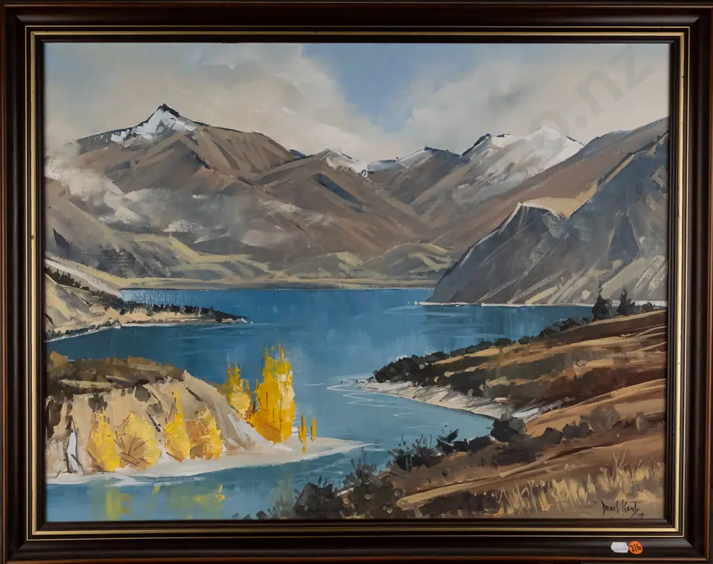 Denis Kent '79 - framed oil on board "Outlet Lake Wanaka" H500 W650 Image 1++