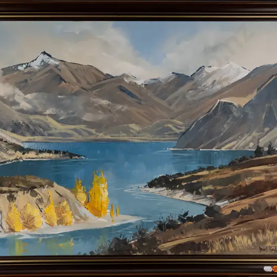 Denis Kent '79 - framed oil on board "Outlet Lake Wanaka" H500 W650