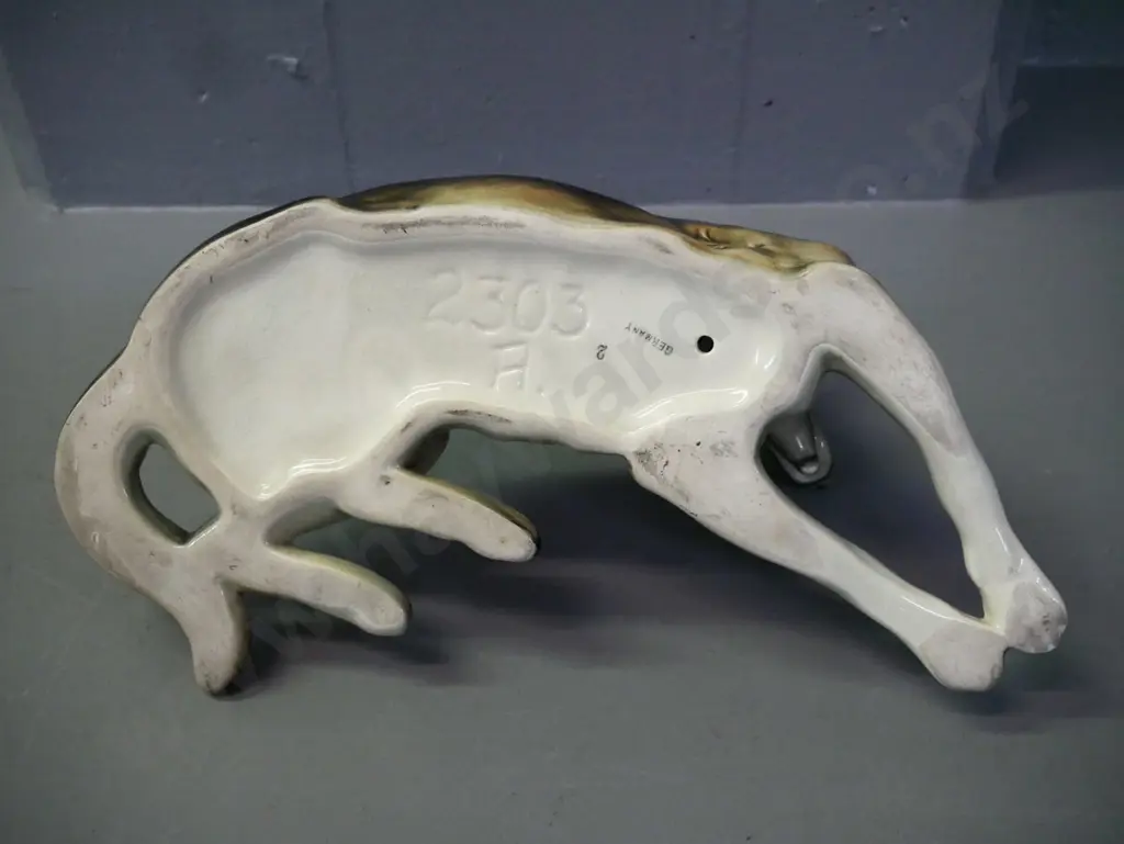 vintage German ceramic dog figurine, some light crazing H-180 L-310 Image 1++