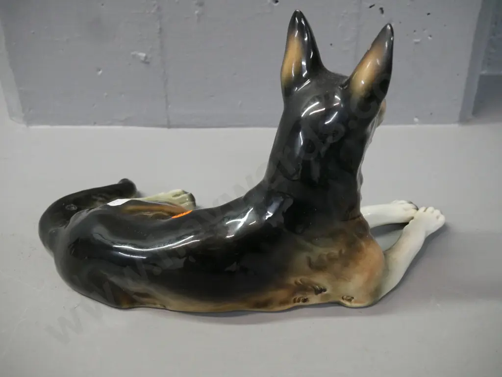 vintage German ceramic dog figurine, some light crazing H-180 L-310 Image 1++