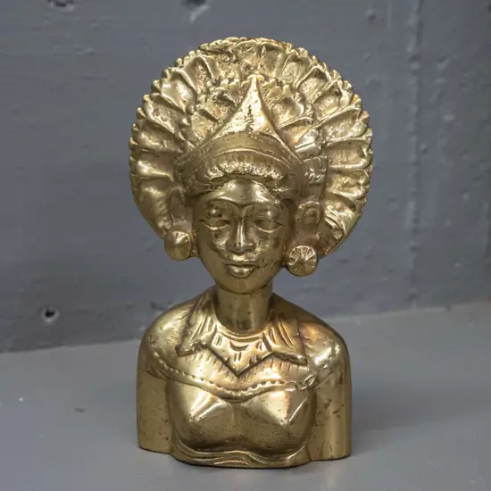 heavy polished solid cast brass Thai style bust - no marks on base. H-170