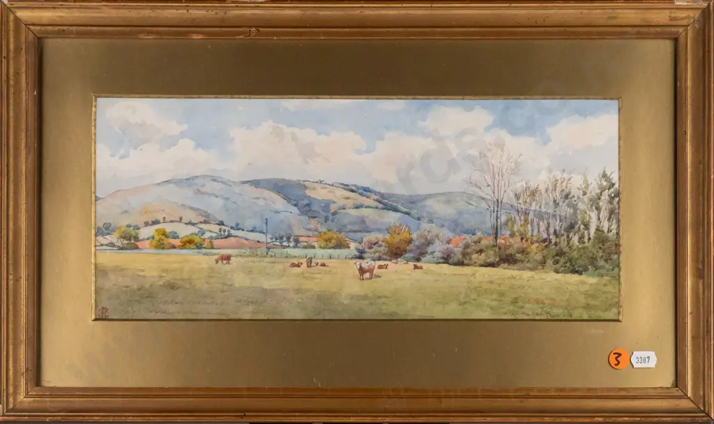 gilt framed vintage watercolour - pastural scene H160 W360 (slight wear to frame) Image 1++