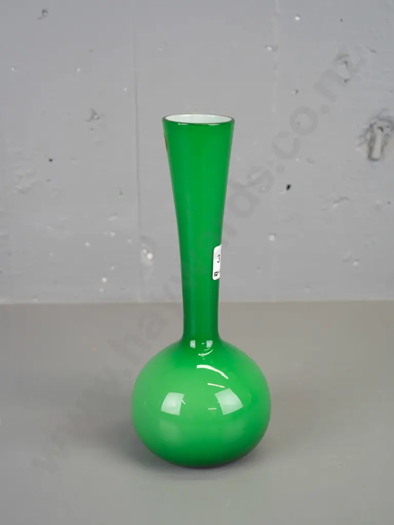 green over white glass bottle vase H-255 Image 1++