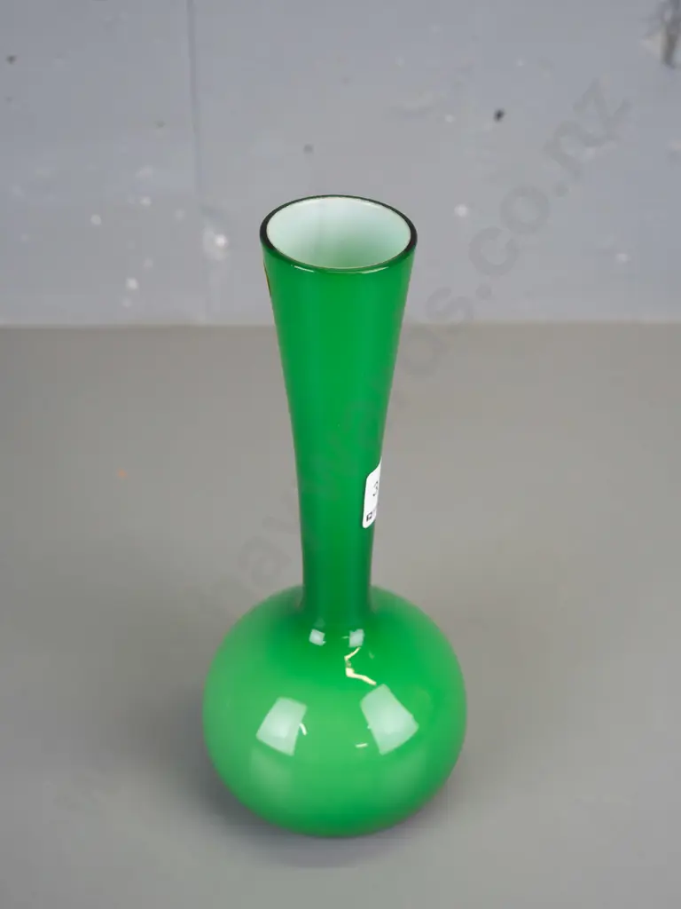 green over white glass bottle vase H-255 Image 1++