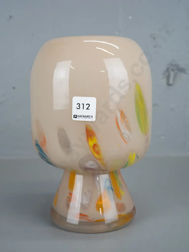 mushroom shaped art glass vase - multicoloured - cream, blue, brown, orange H230 Image 1++