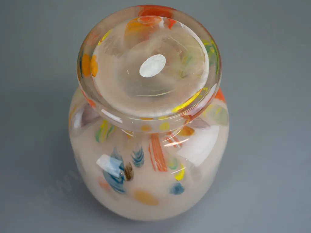 mushroom shaped art glass vase - multicoloured - cream, blue, brown, orange H230 Image 1++