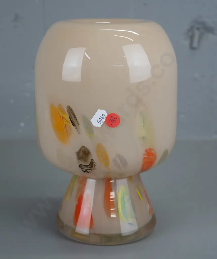 mushroom shaped art glass vase - multicoloured - cream, blue, brown, orange H230 Image 1++