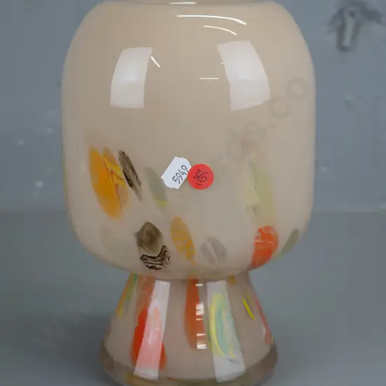 mushroom shaped art glass vase - multicoloured - cream, blue, brown, orange H230