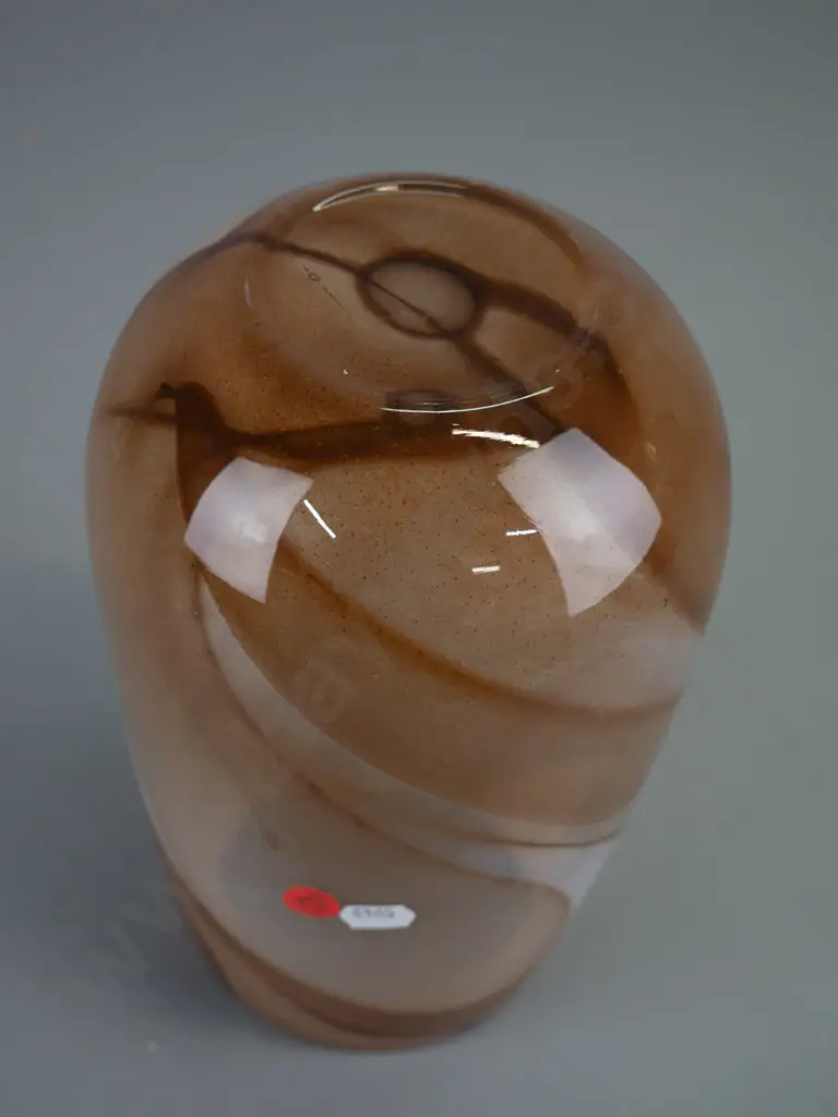 art glass vase - clear over white and speckled brown swirls H240 Image 1++