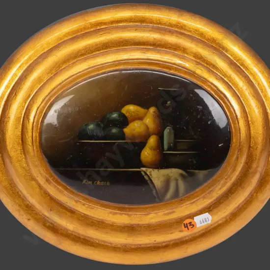 Kim Chase -- painting on board, still life, H-125 W-180 [scratches/dints to surface, paint loss to frame]