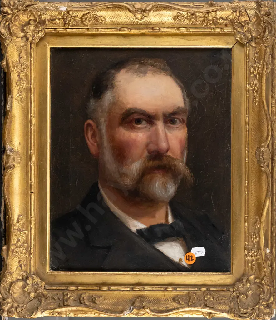 Unknown artist -- framed painting on canvas, portrait of a man, H-270 W-220 [small chips/agewear  to frame, Image 1++