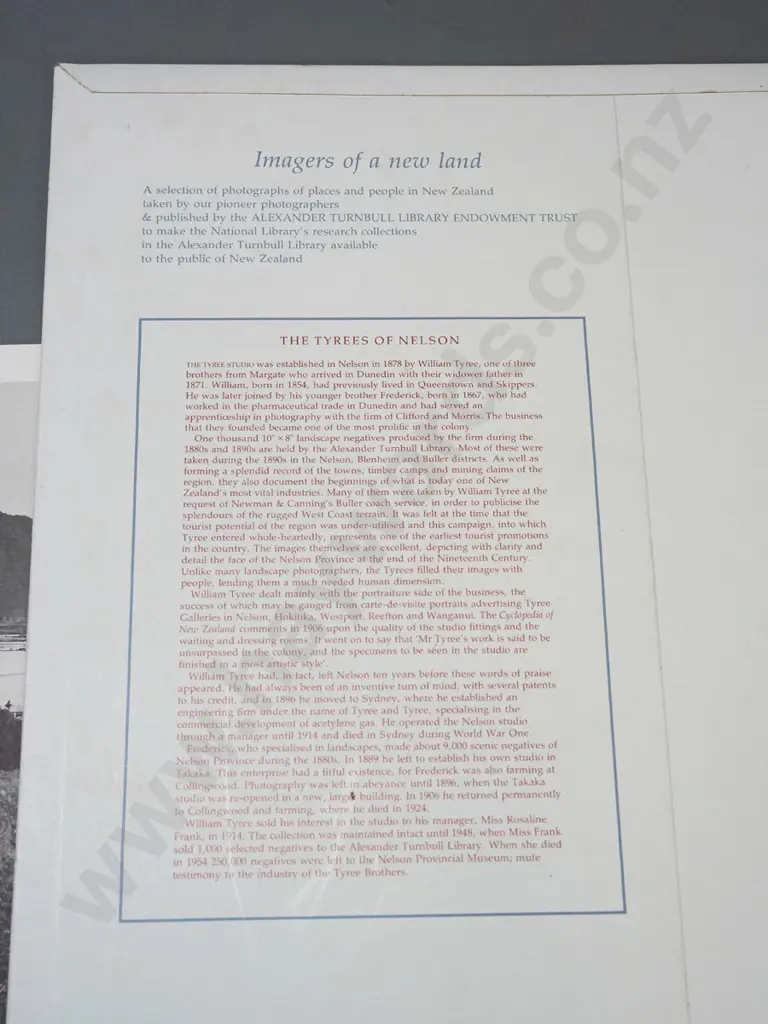folder of 6 reproduction photo prints from the Alexander Turnbull library "Imagers of a New Land" series - Tyree Studio, Image 1++