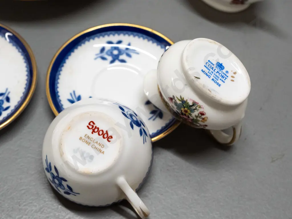 assorted miniature china items - pair of Spode cups & saucers, various Limoges, 2 Coalport pieces and a Royal Doulton Image 1++