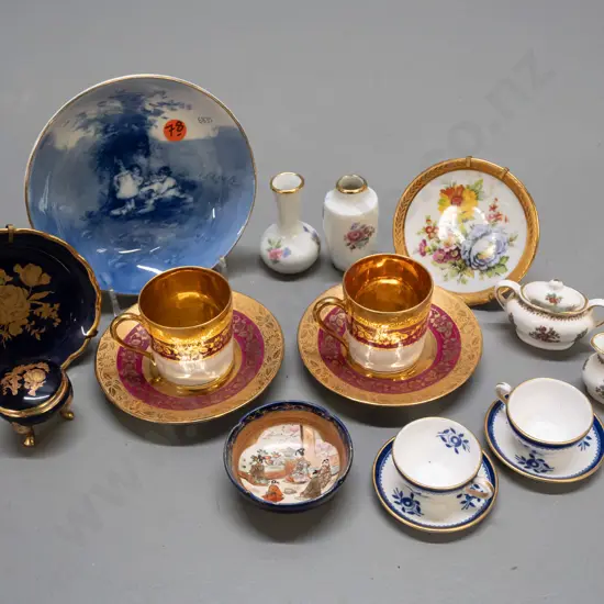 assorted miniature china items - pair of Spode cups & saucers, various Limoges, 2 Coalport pieces and a Royal Doulton