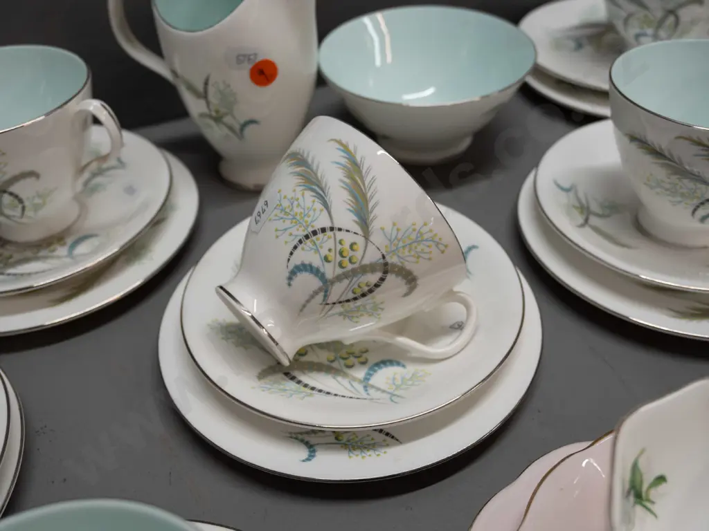 Royal Albert teaware: 6x 'Festival'-pattern trios; 'Trillium' & 'Queen's Messenger' trios & 2 others. [minor frets to Image 1++