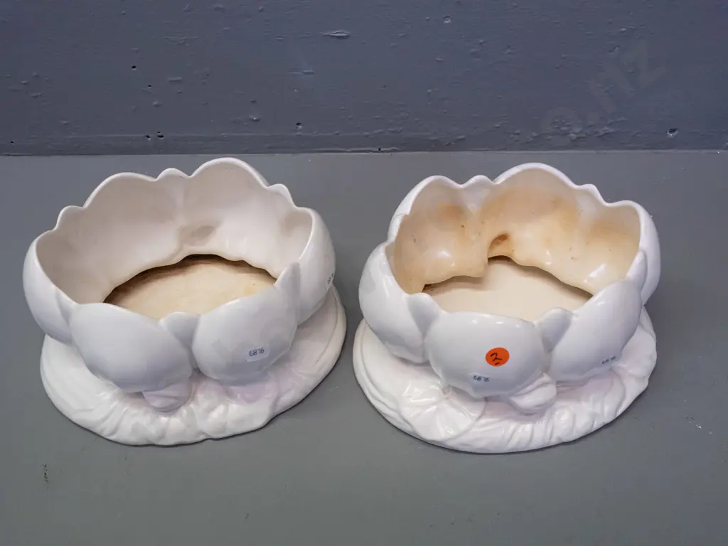 pair of vintage Clarice Cliff water lily float bowls - pattern No. 973 - some staining inside, one has hairline crack, Image 1++