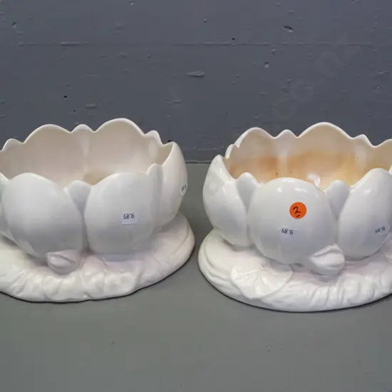 pair of vintage Clarice Cliff water lily float bowls - pattern No. 973 - some staining inside, one has hairline crack,