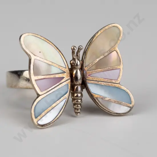 silver mother of pearl butterfly ring stamped 925
